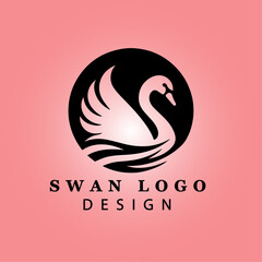  Elegant Black Swan Logo with Wings Spread on Pink Gradient Background for Branding, Luxury, Business, Beauty, and Creative Design Concepts
