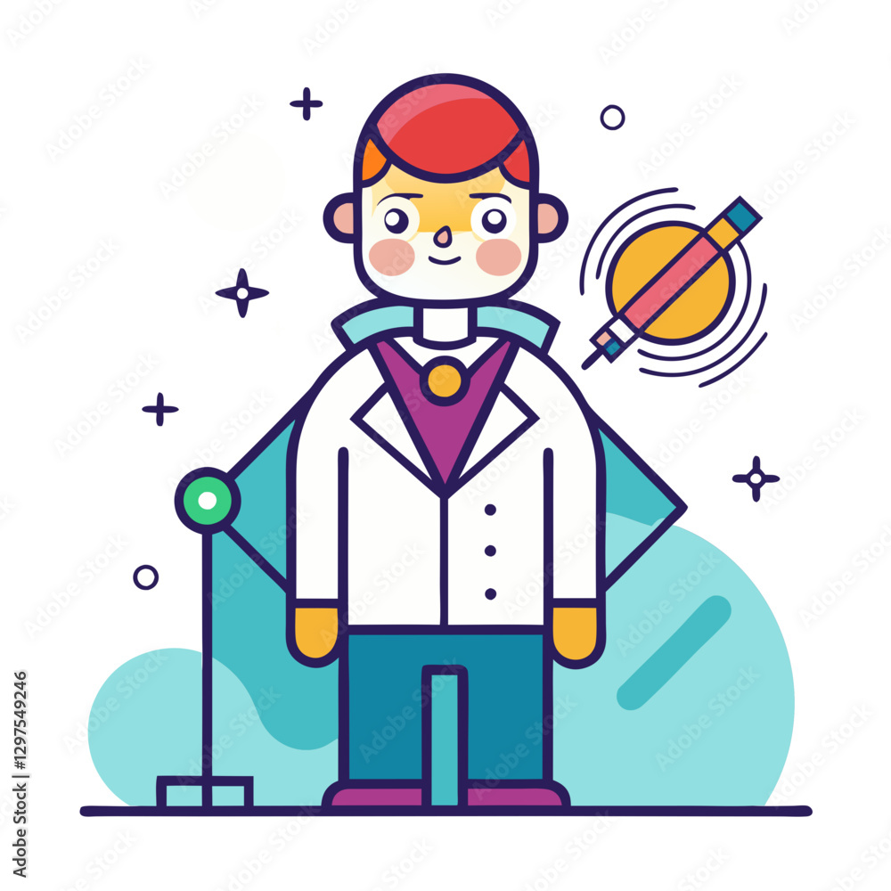 Aufkleber scientist with telescope vector illustration, vector illustration of a scientist in a lab coat with 