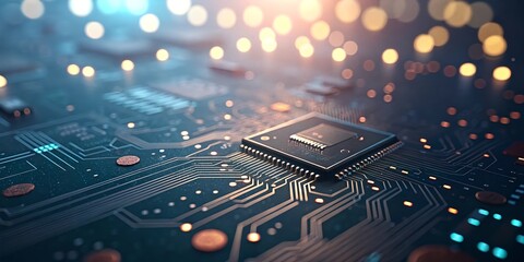 Bokeh Abstract Circuit Board Futuristic Technology Background Wallpaper - close up of a circuit board