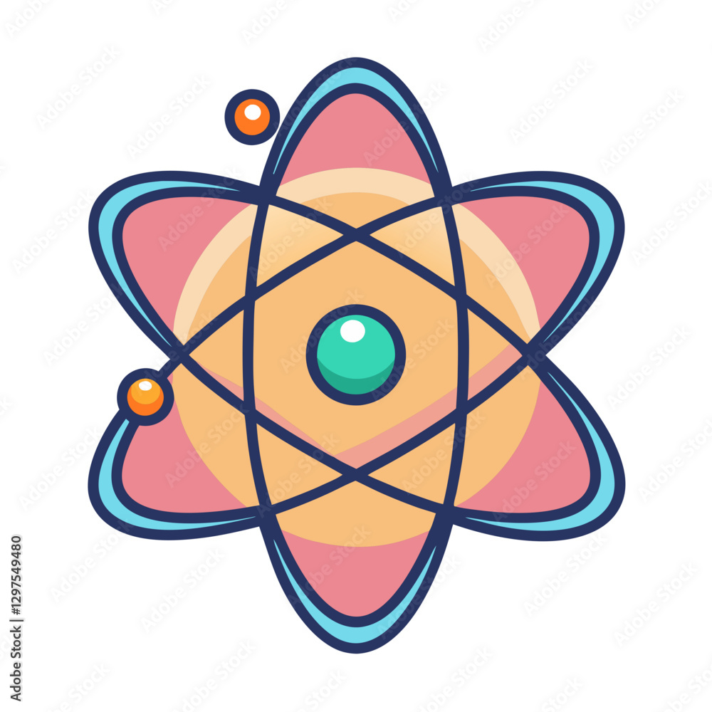 Poster atomic structure vector illustration, vector illustration of an atomic structure with orbiting elect