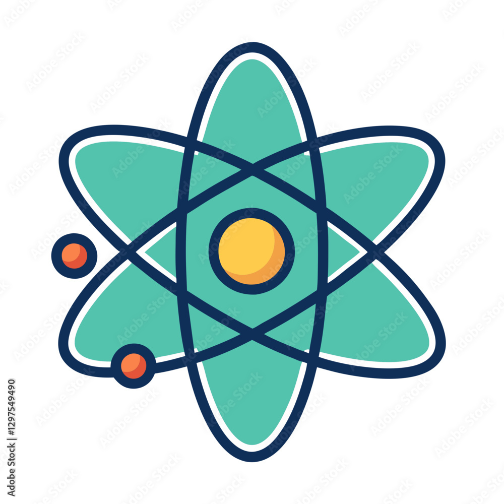 Poster atomic structure vector illustration, vector illustration of an atomic structure with orbiting elect