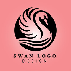  Elegant Black Swan Logo with Wings Spread on Pink Gradient Background for Branding, Luxury, Business, Beauty, and Creative Design Concepts
