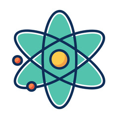 Atomic structure vector illustration, Vector illustration of an atomic structure with orbiting electrons and a central nucleus, symbolizing science and physics.
