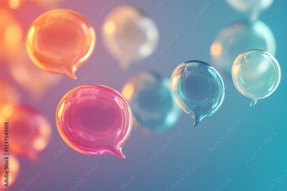 Poster Colorful speech bubbles floating against a gradient background representing communication and dialogue. Generative AI