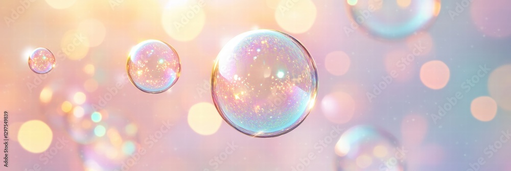 Aufkleber bubbles floating gracefully in sunlight with a dreamy bokeh background. generative ai