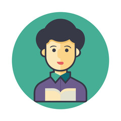 Student Reading Book Vector Illustration, A vector illustration of a student reading a book, with a circular green background, ideal for educational designs.
