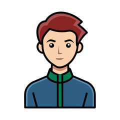 Male Character Avatar Vector Illustration, A vector illustration of a young male character with short red hair, wearing a blue jacket with green accents, perfect for digital projects.
