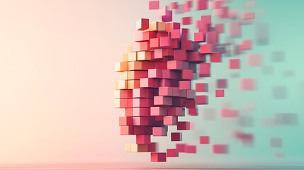 Dynamic digital fragmentation of cubes modern art installation abstract studio close-up creative expression