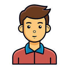Male Character Avatar Vector Illustration, A vector illustration of a young male character with short brown hair, wearing a red shirt with a blue collar, perfect for digital projects.
