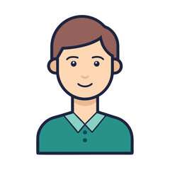 Male Character Avatar Vector Illustration, A vector illustration of a young male character with short brown hair, wearing a teal shirt with a collar, ideal for digital designs.
