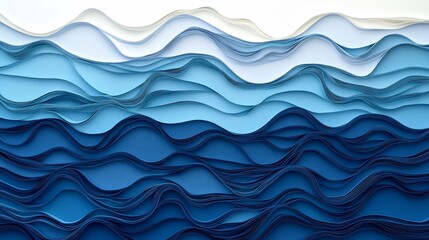 Abstract Paper Waves in Shades of Blue and White, Ocean Layers Design