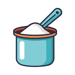Vector illustration of a flour container with scoop, Vector design of a flour container with a scoop, ideal for baking and kitchen use.
