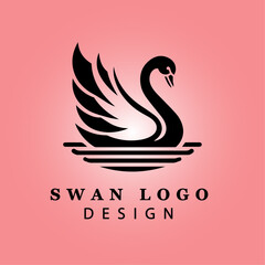  Elegant Black Swan Logo with Wings Spread on Pink Gradient Background for Branding, Luxury, Business, Beauty, and Creative Design Concepts
