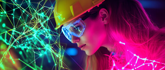 Innovative engineer analyzing data visualizations in a modern lab urban environment close-up shot