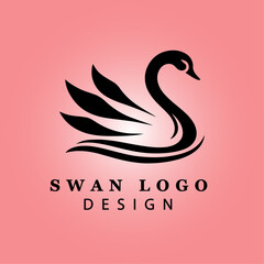  Elegant Black Swan Logo with Wings Spread on Pink Gradient Background for Branding, Luxury, Business, Beauty, and Creative Design Concepts
