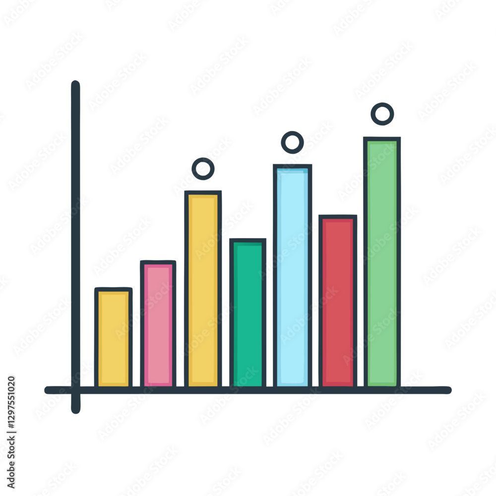 Aufkleber vector illustration of a colorful bar chart with circles, a vector graphic of a colorful bar chart w