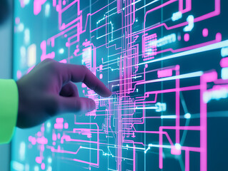 Interactive technology display featuring circuit design modern office digital art high-tech environment close-up view