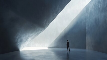 Solitary Figure in a Modern Architectural Space
