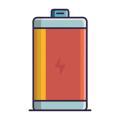 Battery Icon with Red and Yellow Sections and Lightning Symbol, A battery icon with red and yellow sections, featuring a lightning bolt symbol, indicating charging or high power level.
