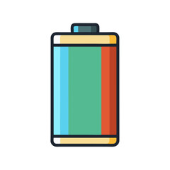 Battery Icon with Green, Blue, and Red Sections, A colorful illustration of a battery with green, blue, and red sections, representing energy storage and power levels.
