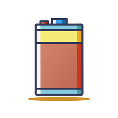 Battery Icon with Yellow, Red, and Blue Sections, An illustration of a battery featuring yellow, red, and blue sections, symbolizing varying charge levels and energy storage.
