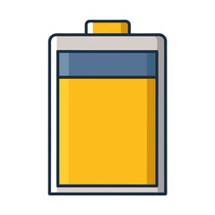 Fully Charged Battery Icon in Yellow and Blue, An illustration of a fully charged battery with a yellow section and blue top, symbolizing power and energy storage.
