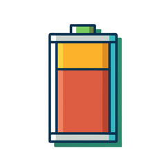 Colorful Battery Icon with Red and Yellow Design, A simple illustration of a battery with red and yellow sections, symbolizing power storage and energy supply.
