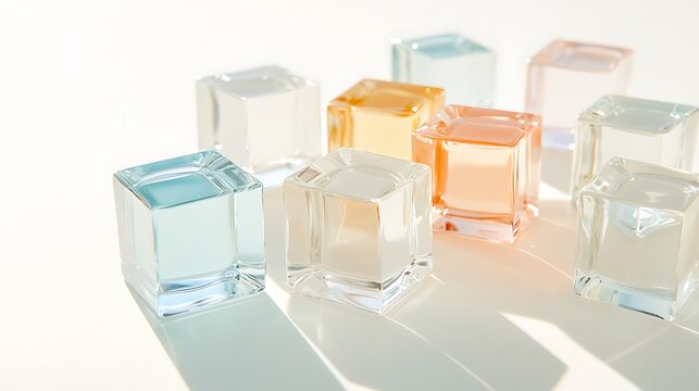 Colorful ice cubes on bright surface still life photography contemporary setting minimalist style