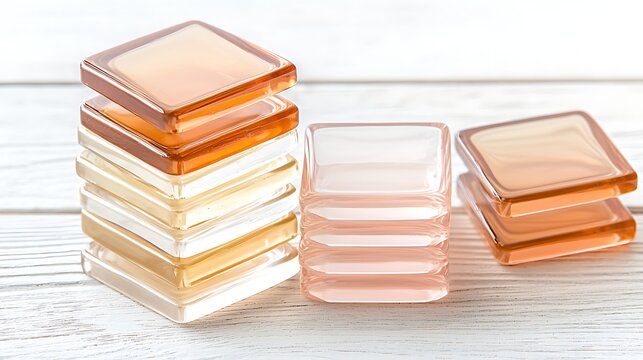Stacked glass tiles display home decor photography minimalist soft lighting decorative ideas for interior design