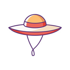 Stylish Summer Hat with Strap, A colorful illustration of a summer hat with an orange and white design, featuring a strap for sun protection.
