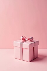 Fototapeta premium A Delicate Pink Gift Box with a Sparkling Ribbon, Ready for a Special Occasion