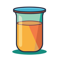 Glass Beaker with Yellow Liquid, A colorful illustration of a glass beaker filled with yellow liquid, often used for scientific experiments or measurements.
