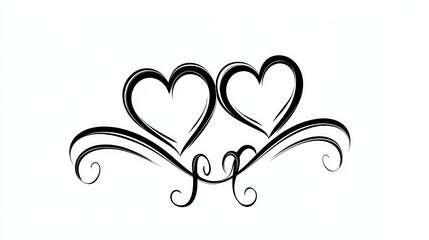 Intertwined Hearts With Swirls Black And White Romantic Design Idea for Artwork or Invitations.