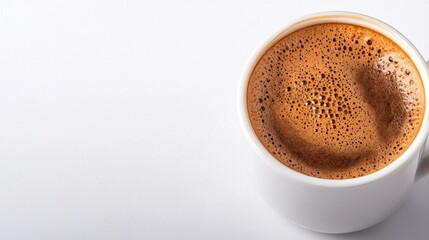 Closeup of Espresso in White Cup on White Background