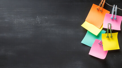 Organizing creative ideas with colorful sticky notes office desk visual content indoor setting aerial view productivity concept