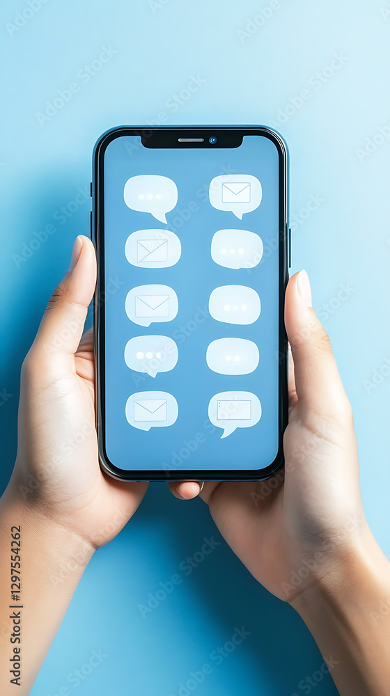 Poster innovative messaging app interface mobile device digital snapshot minimalistic close-up communicatio