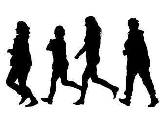 Obraz premium Young athletes run a marathon. Isolated silhouettes on white background