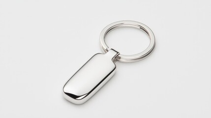 Silver rectangular keychain on white background