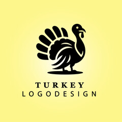 Black Turkey Logo with Fanned Tail on Yellow Gradient Background for Branding, Farm, Agriculture, Thanksgiving, Business, Creative Design, and Corporate Identity Concepts
