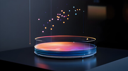 with transparent UI elements and dynamic data points floating in space 