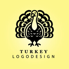 Obraz premium Black Turkey Logo with Fanned Tail on Yellow Gradient Background for Branding, Farm, Agriculture, Thanksgiving, Business, Creative Design, and Corporate Identity Concepts 