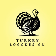 Black Turkey Logo with Fanned Tail on Yellow Gradient Background for Branding, Farm, Agriculture, Thanksgiving, Business, Creative Design, and Corporate Identity Concepts
