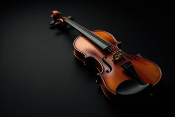 A Polished Violin Resting on a Dark Surface, a Symbol of Elegance and Musicality