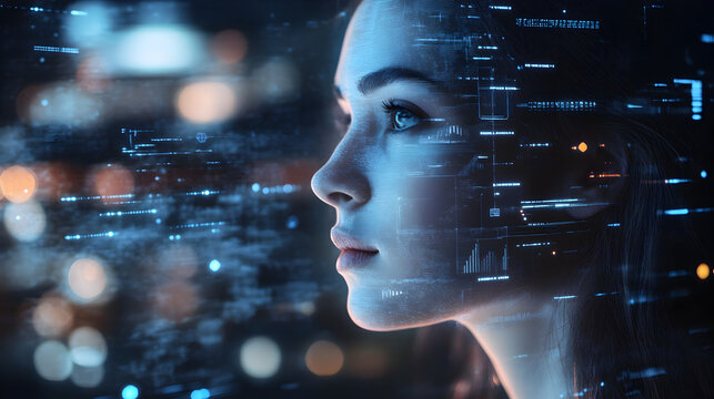 holographic interface with interactive projections and glowing data elements 