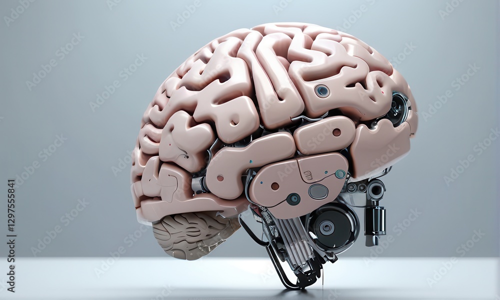 Poster mechanical brain model intricate gears and realistic brain texture