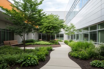 Modern Courtyard Garden With Pathway and Greenery