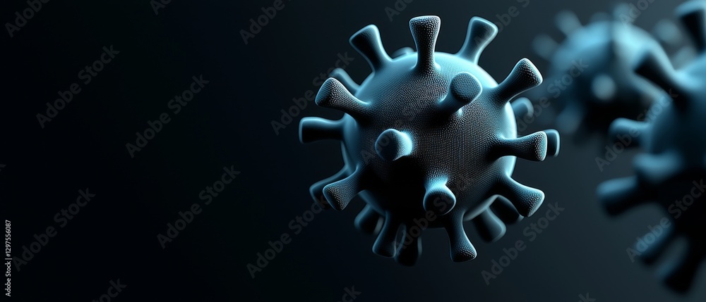 Poster microscopic representation of virus particles highlighting their structure and appearance in a dark 