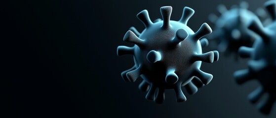 Microscopic representation of virus particles highlighting their structure and appearance in a dark environment