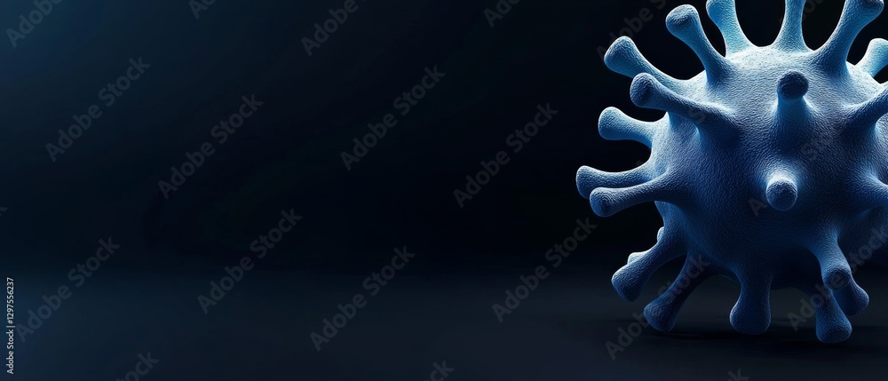 Poster representation of a virus in a dark background highlighting its structure and form