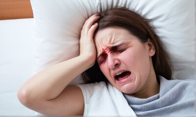 Distressed Woman Crying in Bed Close Up Shot